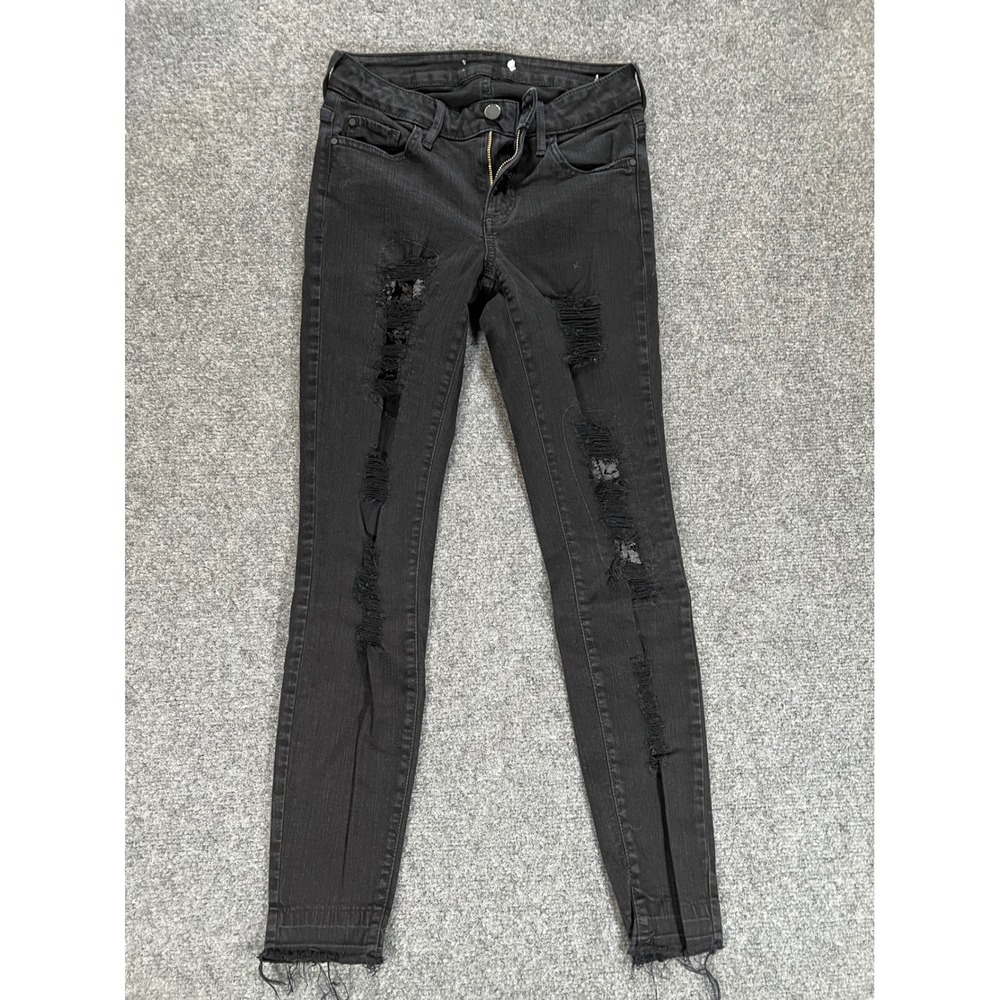 Guess Black Distressed Sequin Skinny Jeans Size 26 Raw Hem W82AJ3R15Y1